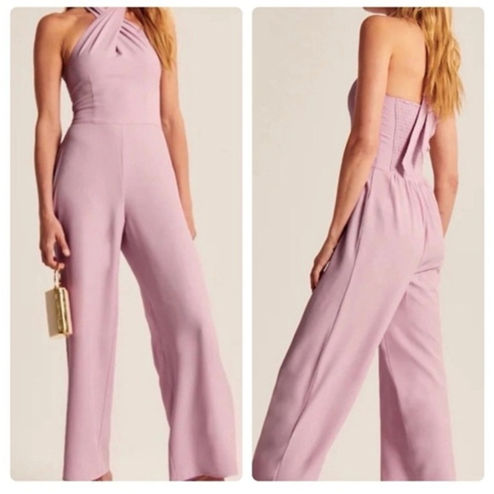 Abercrombie and fitch Chic Pink V-Neck Jumpsuit with Flowing Wide Legs halter
